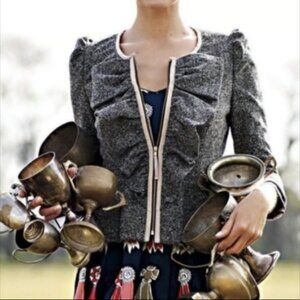 Elevenses Size 4 Women's Gray Ruffle Tweed Jacket Anthropologie